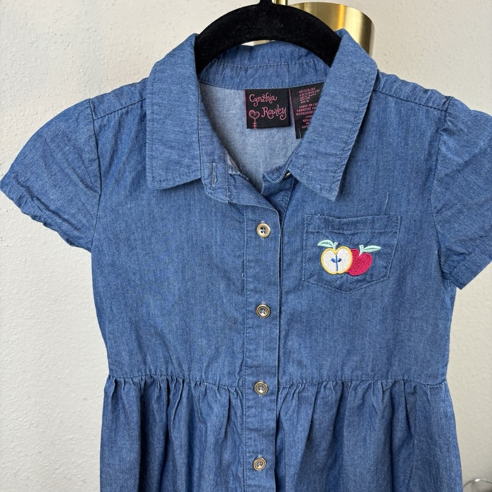 Cynthia Rowley Girls Blue Denim Look‎ Dress Apple Size Small Button Front School - Picture 4 of 5